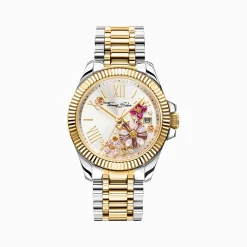 Flash Sale Damenuhr Blumen aus rosafarbenen Steinen bicolor Damen Uhren|Damenuhren